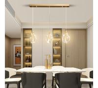 Suspension Moderne à 3 Lumières en Cristal, Design Goutte d'eau Doré, Intensité Variable, LED, Luminaire Suspendu, Idéal pour Une Cuisine, Une Salle à Mange, Warm Light, A Style