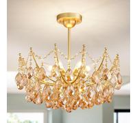 Suspension moderne à 6 lumières, idéale pour chambre, couloir, bar, cuisine ou salle de bain. Hauteur : 48,7 cm, largeur : 50 cm, culot E14, finition dorée