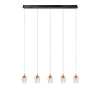 Suspension moderne BERLIANE dorée et noire ? 5 globes en verre, LED 20W dimmable