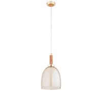 Suspension moderne dorée bois, verre ambre E27 Lissy