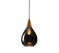 Suspension Moderne en Bois et Verre martelé - Lustre en Forme de Goutte d'eau pour Salle à Manger et îlot de Cuisine, Douille E27, luminaire de Plafond élégant, Lampe Suspendue contemporaine