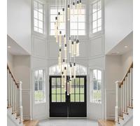 Suspension Moderne en Cristal LED pour escalier en colimaçon, Barre Lumineuse Longue en Cristal K9 à Bulles, intensité Variable, luminaire pour Hall d'entrée et Villa à Haut Plafond (Noir, 3