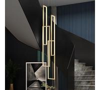 Suspension Moderne LED pour escalier - Lustre en Aluminium Noir pour Salon, Couloir, Duplex, Grande Lampe Suspendue, éclairage élégant pour Hall d'entrée (4 Flammes dorées)