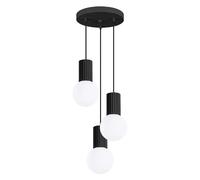 Suspension moderne noire, 3 globes verre blancs G9
