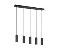 Suspension moderne noire 5 spots GU10 tube nervuré métal SOKA Trio