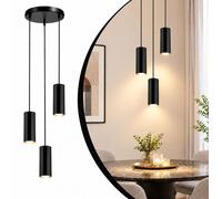 Suspension moderne noire avec 3 points lumineux, idéale pour une table à manger