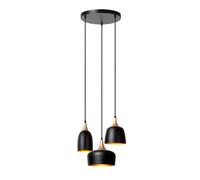 Suspension moderne noire et dorée ? 3 abat-jours calice, 3xE14, hauteur réglable