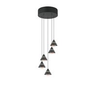 Suspension moderne noire ronde ? 5 abat-jours coniques LED 35W CCT