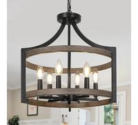 Suspension moderne noire, style rustique, transformable en lampe de plafond, idéale pour le salon, avec 6 lumières, design vintage et champêtre, imitation bois. Convient pour une chambre à coucher (am