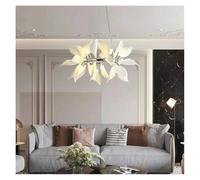 Suspension Moderne Nordique en céramique avec pétales de Fleurs et éclairage LED pour Salon, Salle à Manger et Chambre (3 Couleurs, argenté, diamètre 80 cm)