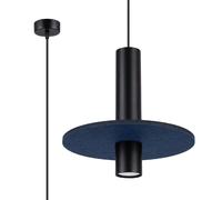 Suspension moderne tube noir disque feutre bleu GU10