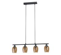 Suspension moderne ZABALEA en acier et verre ambre foncé 4xE14 40W
