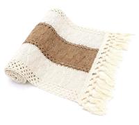 Suspension murale macramé de style bohème, en coton/lin, dimensions 30x160 cm, couleur beige-brun
