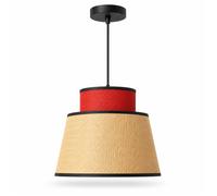 Suspension NARA Ø40 cm en Rotin Naturel et Tissu Rouge, Style Bohème Méditerranéen, Douille E27