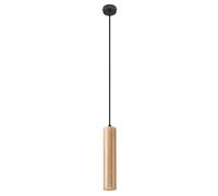 Suspension noir Acier Suspension bois naturel Cylindre Salle à manger Salon Lampe à suspendre Moderne,1x 5W 400lm 3000K, DxH 8x100 cm