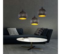 Suspension, noir, suspension, table à manger, suspension, 3 flammes, bois brun foncé, métal doré, 3x douilles E27, DxH 20x225 cm