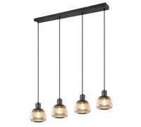 Suspension noire rétro barre verre 4xE27 TARIFA Trio