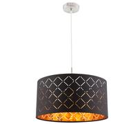 Suspension noire table à manger suspension lampe de salon moderne, abat-jour textile rond, métal doré, DxH 40x140 cm