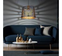 Suspension or noir suspension effet lumineux salle à manger suspension, bois métal, poinçons décoratifs, 1x douille E27, DxH 35x120 cm