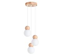 Suspension PEKKA 3 lumières verre blanc/bois G9 Sollux
