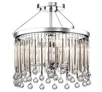 Suspension plafonnier acier cristal chrome 3 ampoules H 37,8 cm