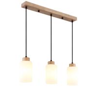 Suspension, plafonnier, applique, bois, marron, verre opale, 3 lumières, H 120 cm