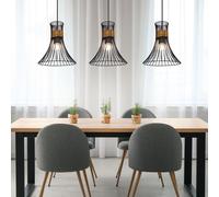 Suspension plafonnier avec abat-jour en grille Suspension 3 flammes en noir or, IP20, 3x E27, LxPXH 80x22x120cm, salon salle à manger chambre