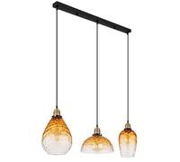 Globo Lighting Suspension Salvy 3x60W verre ambre noir-laiton 15786-3H pour salle à manger