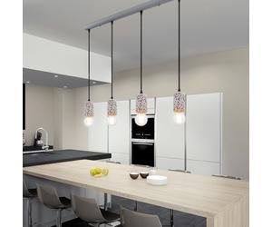 Suspension, plafonnier, lampe suspendue moderne, spots, suspension, table à manger, aspect pierre terrazzo, gris métal, 4 ampoules E27, L x H 80 x 120 cm