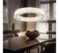Suspension plafonnier lampe suspendue télécommande LED cristaux K5 chrome D 50cm