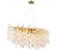 Suspension, plafonnier, luminaire de salle à manger, lustre, cristal, aspect cristal, or, métal, L 120 cm