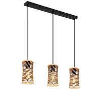 Suspension, plafonnier, métal, bambou noir, 3 lumières, L 72 cm