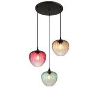 Suspension Plafonnier Métal noir mat Verre rouge/vert/ambre H 150 cm