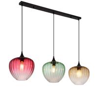 Suspension Plafonnier Métal noir mat Verre rouge/vert/ambre H 150 cm