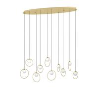 Suspension PORTOCOLOM LED 10X3W en acier laiton et or 1160x260x1500mm