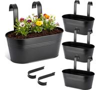 Suspension pot à plante métal noir 30 cm - Jardinière suspendue avec crochet amovible - Lot de 4 - Intérieur et extérieur pour balcon et jardin