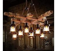 Suspension Rétro Industrielle Vintage Lampe Suspendue En Verre Bois Plafonnier 8 Lumières Loft Bar Salle À Manger Maison De Campagne Lustre Antique Lampe Suspendue Décorative Salon Style Steampunk