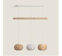 LEDKIA LIGHTING - Suspension Rotin et Bois Linfen | Design Boho-Chic | Ampoules E27 Non Incluses | Câble Réglable | IP20 Intérieur | Pour Maison et Entreprise, Naturel
