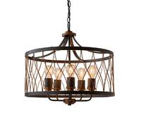 Suspension rustique noire/brun ronde filaire 5xE27 Endon