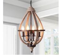 Suspension Rustique ""Willow""- Lustre en Bois Sphère à 4 Ampoules, Style Ferme, Métal Brossé
