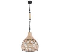 Suspension salle à manger plafonnier en corde de chanvre boule en métal, métal noir marron, 1x E27, DxH 30x135 cm