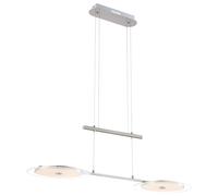 Suspension Salle à manger Réglable en hauteur Lampe chromée Suspension Salle à manger, verre nickelé, 2x LED 18W 590Lm blanc chaud, LxlxH 90x30x150 cm