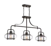 Suspension salle à manger suspension bronze acier verre transparent 3 lampes