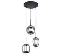 Suspension salon suspension lampe design lampe de table à manger 3 flammes avec abat-jour en verre, métal fumé, 3x E14, DxH 46x120 cm