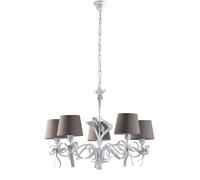 Suspension shabby chic Lucy, blanc, 5 lumières, abat-jour couleur taupe, BeLight