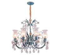 Suspension Shabby Chic Mini Chaner, 3 lumières, cristal bleu avec roses en résine et abat-jour en verre, plafonnier vintage style campagne française pour entrée, couloir, salle de bain, diamètre 40 cm