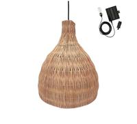 Suspension solaire BELLA SOLAR en rotin naturel avec câble hybride secteur et solaire 5m de longueur