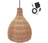 Suspension solaire BELLA SOLAR en rotin naturel avec câble hybride secteur et solaire 5m de longueur