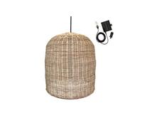 Suspension solaire GIACOMO SOLAR en rotin naturel avec câble hybride secteur et solaire 5m de longueur