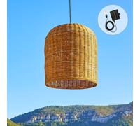 Suspension solaire GIACOMO SOLAR en rotin naturel avec câble hybride secteur et solaire 5m de longueur